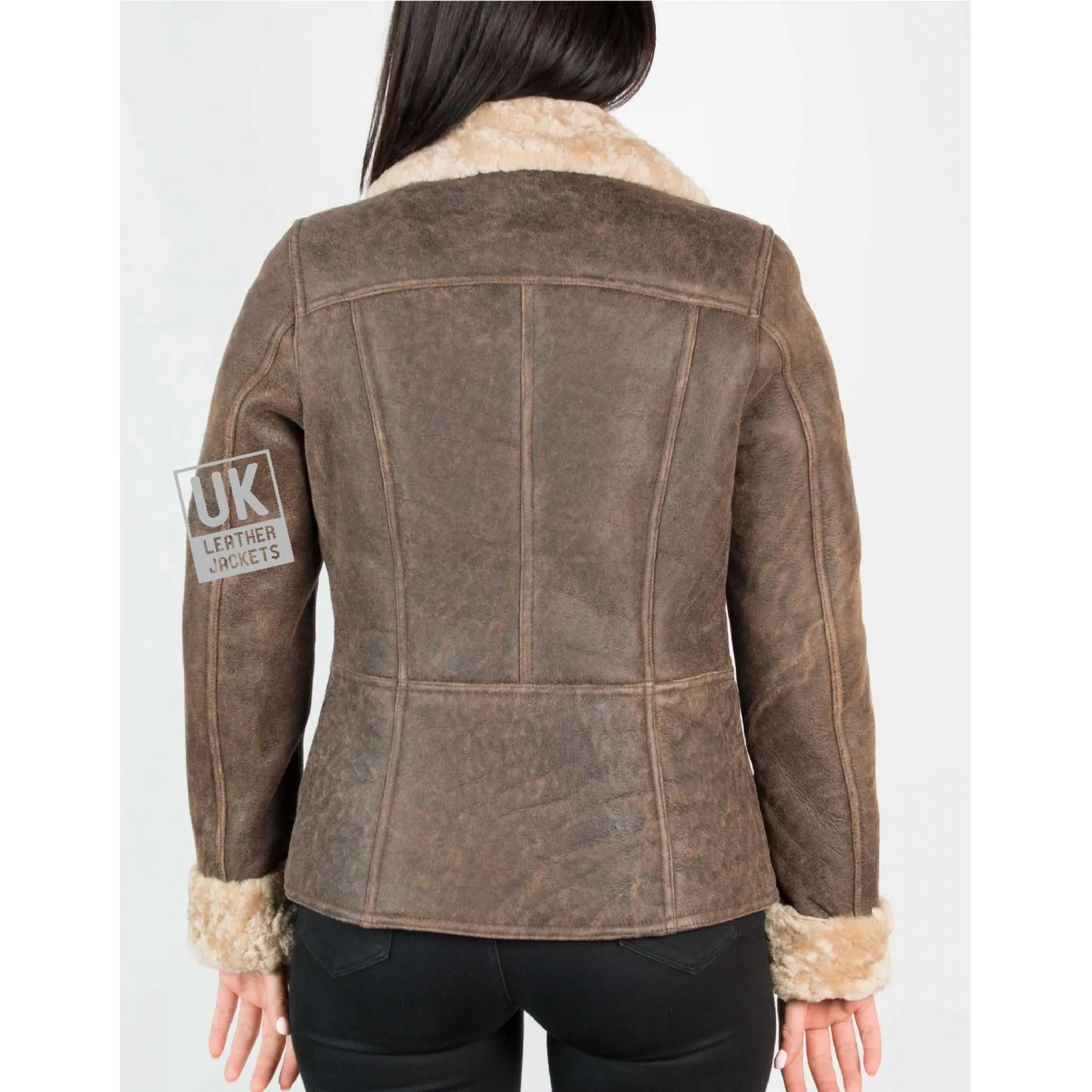 Womens Sheepskin Jacket - Funnel Neck Zip Collar- Lara | Free UK Delivery