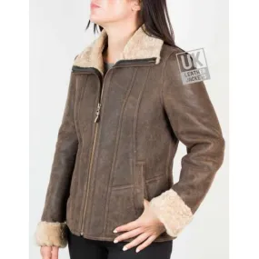 Womens Sheepskin Jacket - Funnel Neck Zip Collar- Lara | Free UK Delivery