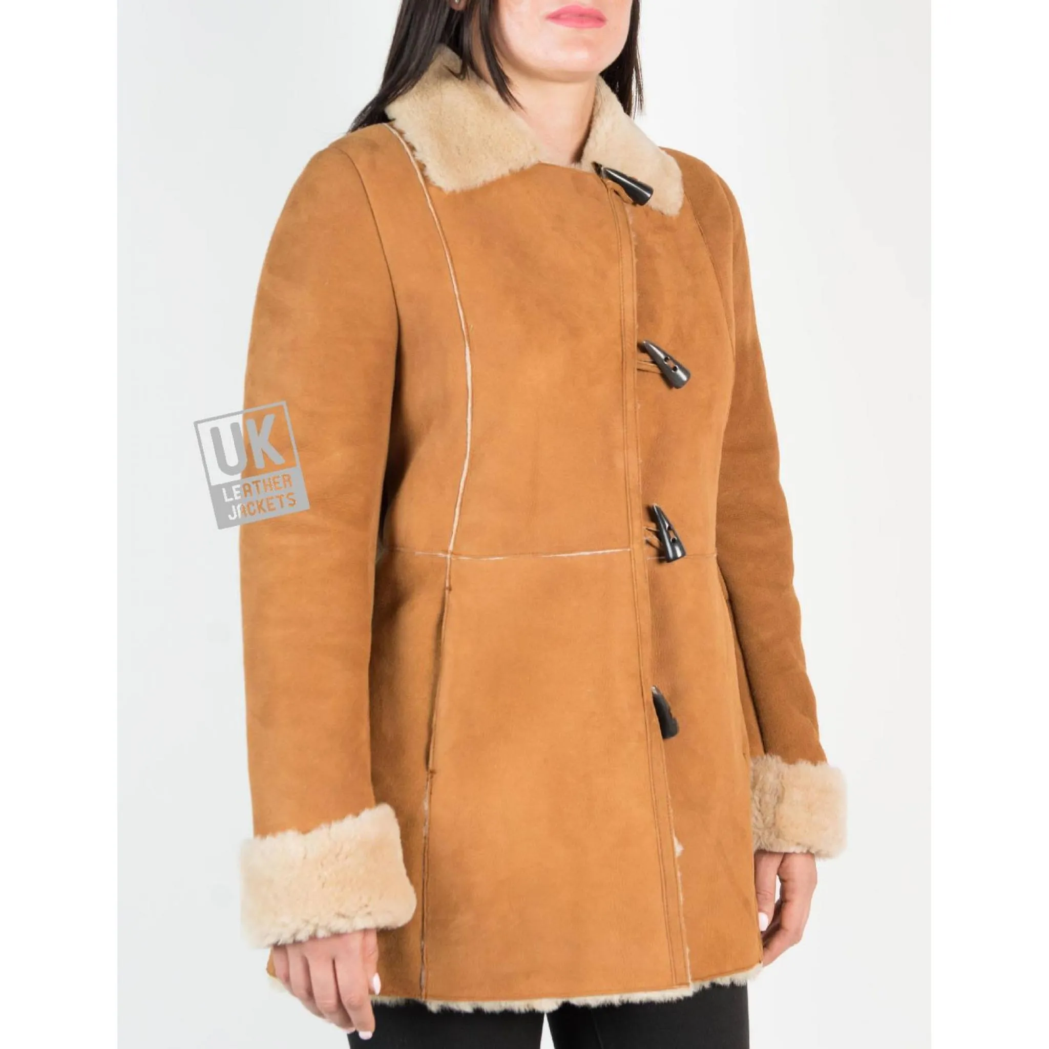 Womens Tan Shearling Sheepskin 3/4 Length - Verity - Superior Quality | UK LJ