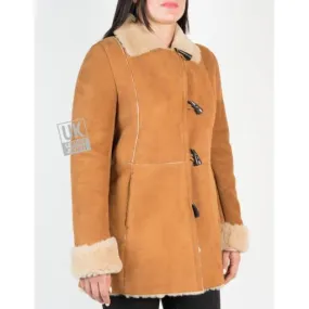 Womens Tan Shearling Sheepskin 3/4 Length - Verity - Superior Quality | UK LJ