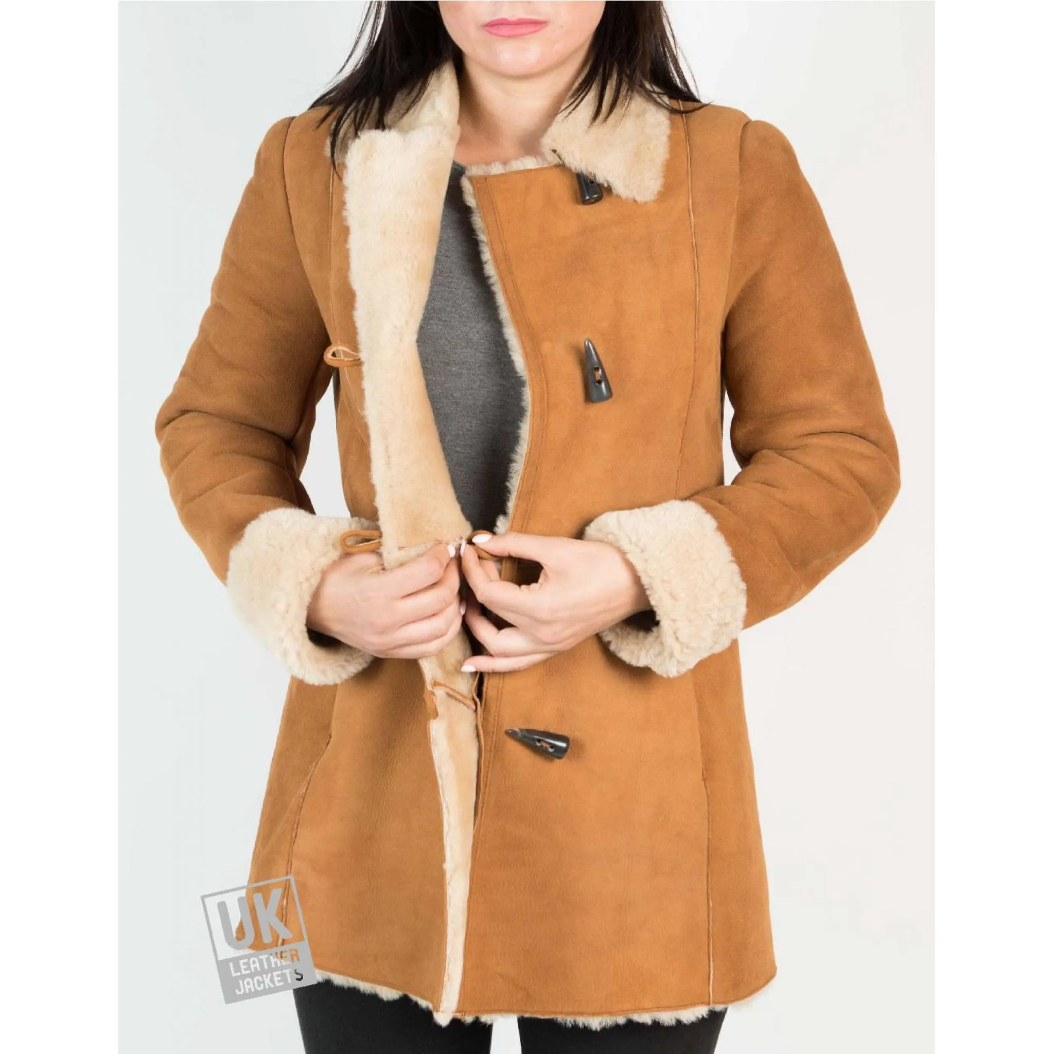 Womens Tan Shearling Sheepskin 3/4 Length - Verity - Superior Quality | UK LJ