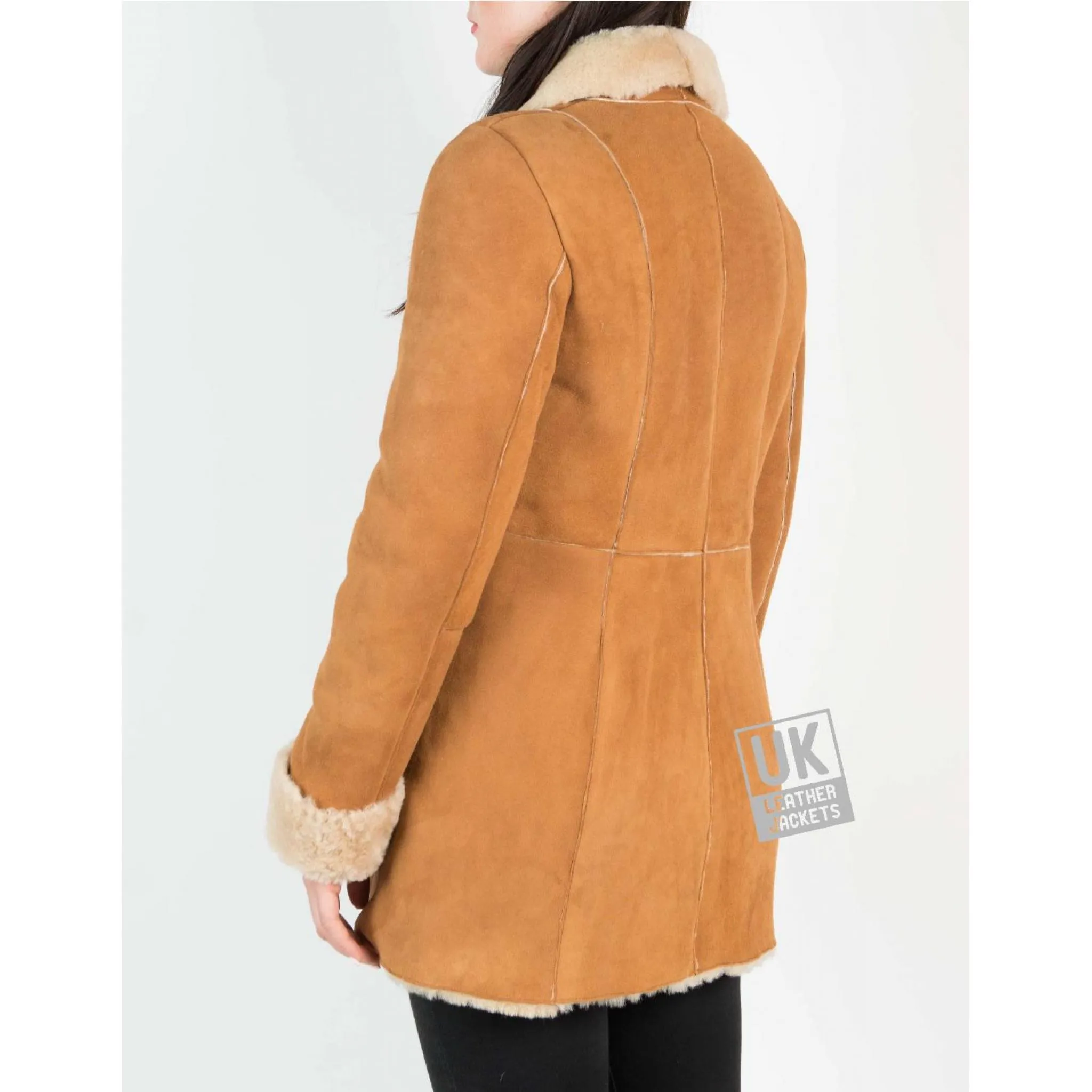 Womens Tan Shearling Sheepskin 3/4 Length - Verity - Superior Quality | UK LJ