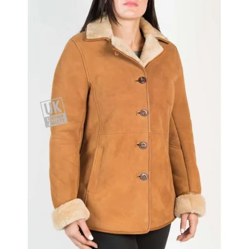 Womens Tan Sheepskin Jacket - Hip Length - Dana - Superior Quality | UK LJ