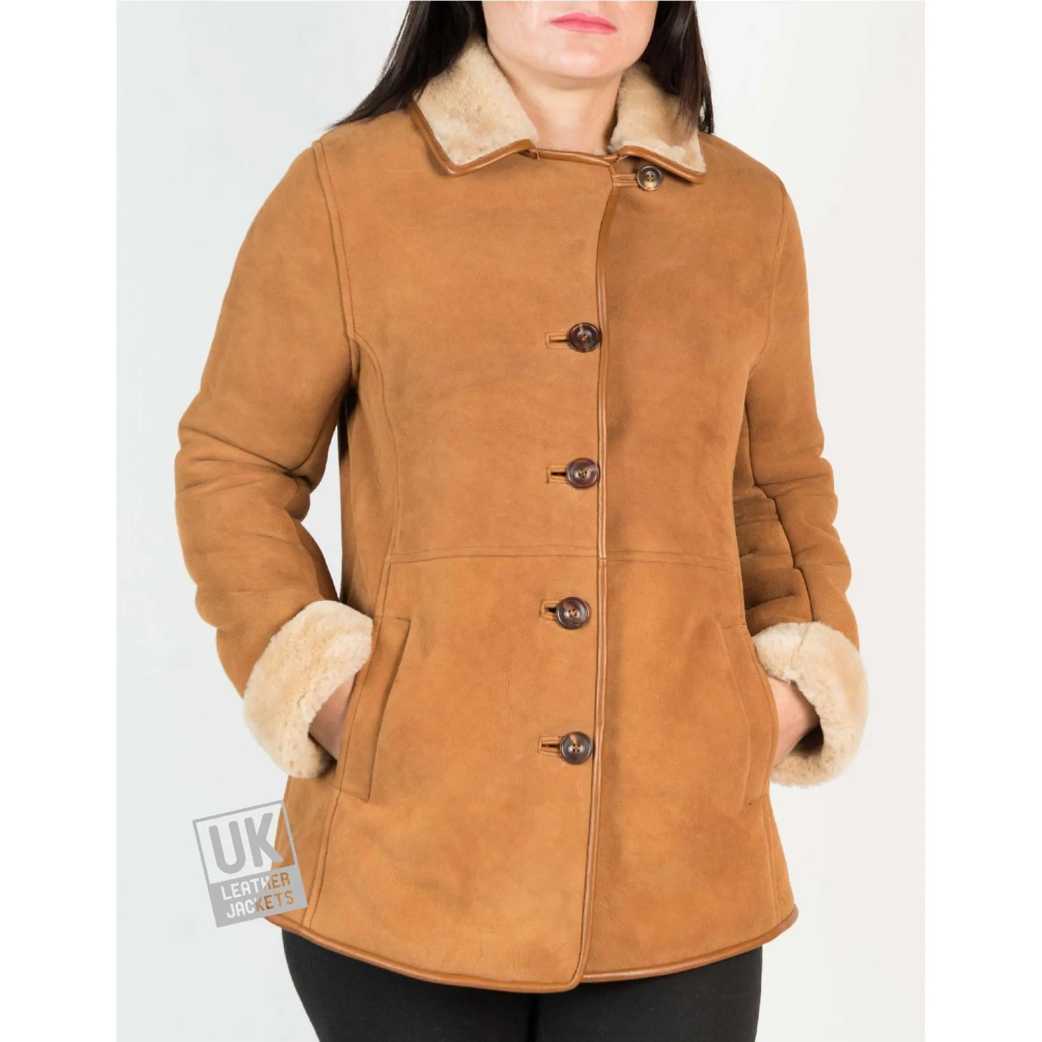 Womens Tan Sheepskin Jacket - Hip Length - Dana - Superior Quality | UK LJ