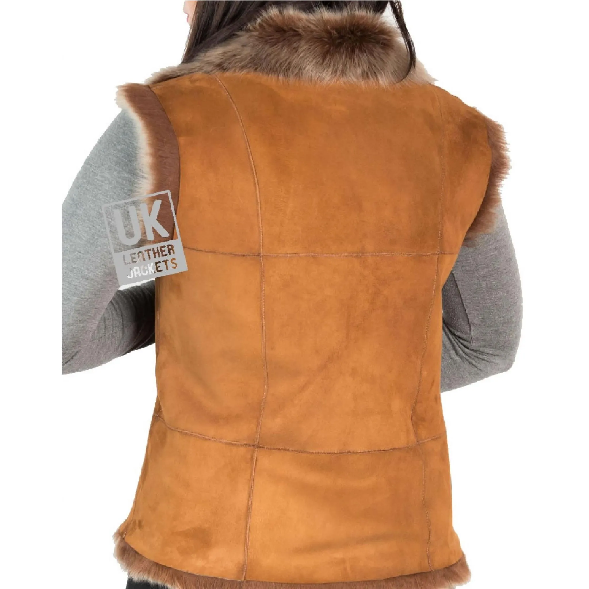 Womens Tan Toscana Sheepskin Gilet Single Tie Front | Free UK Delivery