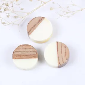 Wooden Charms, Flat, Round, Walnut Wood, Ivory, Resin, 15mm