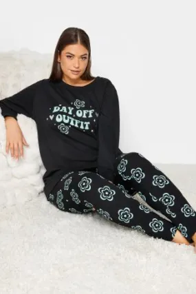 YOURS Curve Black 'Day Off' Flower Print Lounge Set